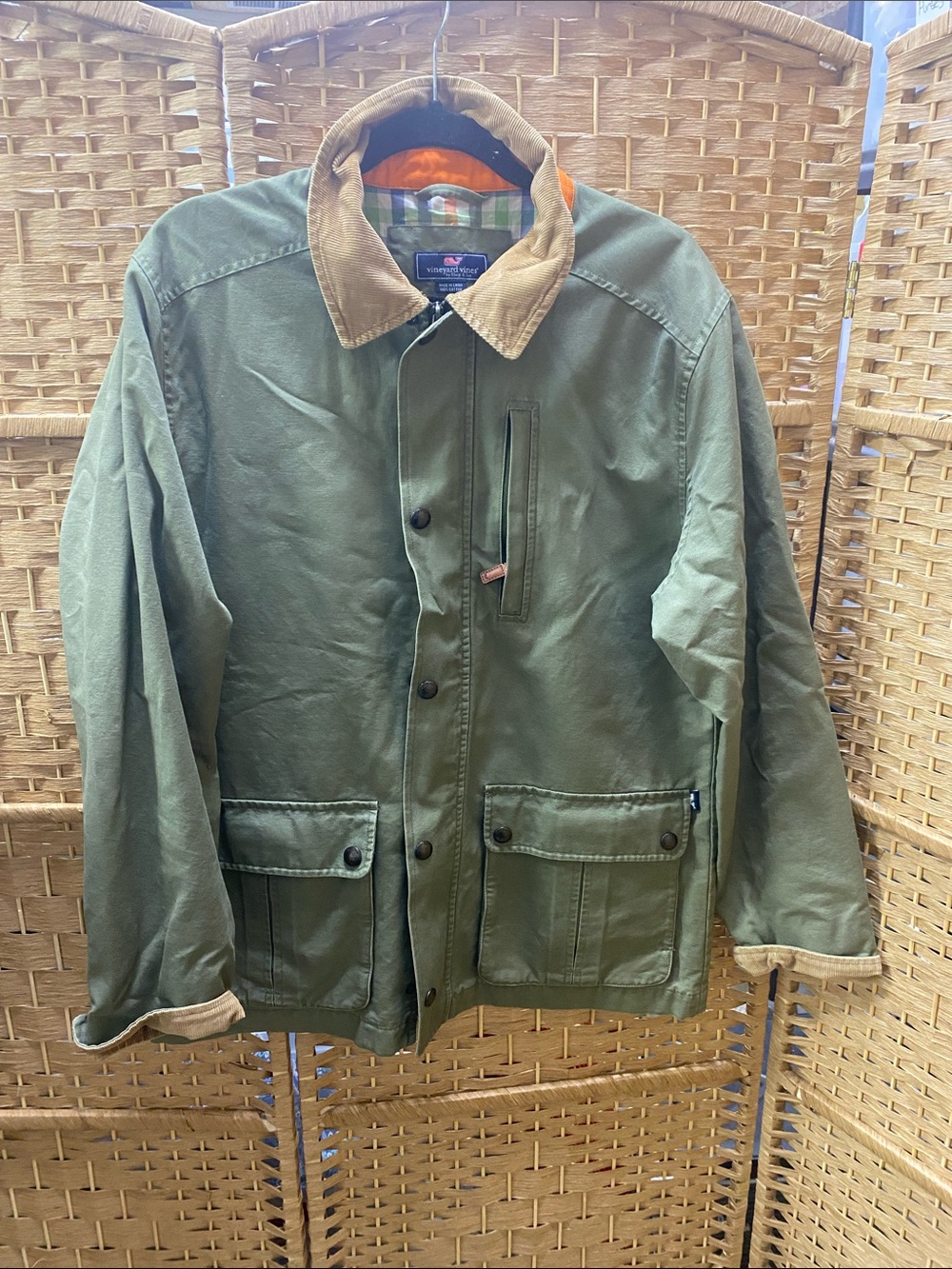Vineyard Vines Olive Green Canvas Field Jacket with Tan Collar